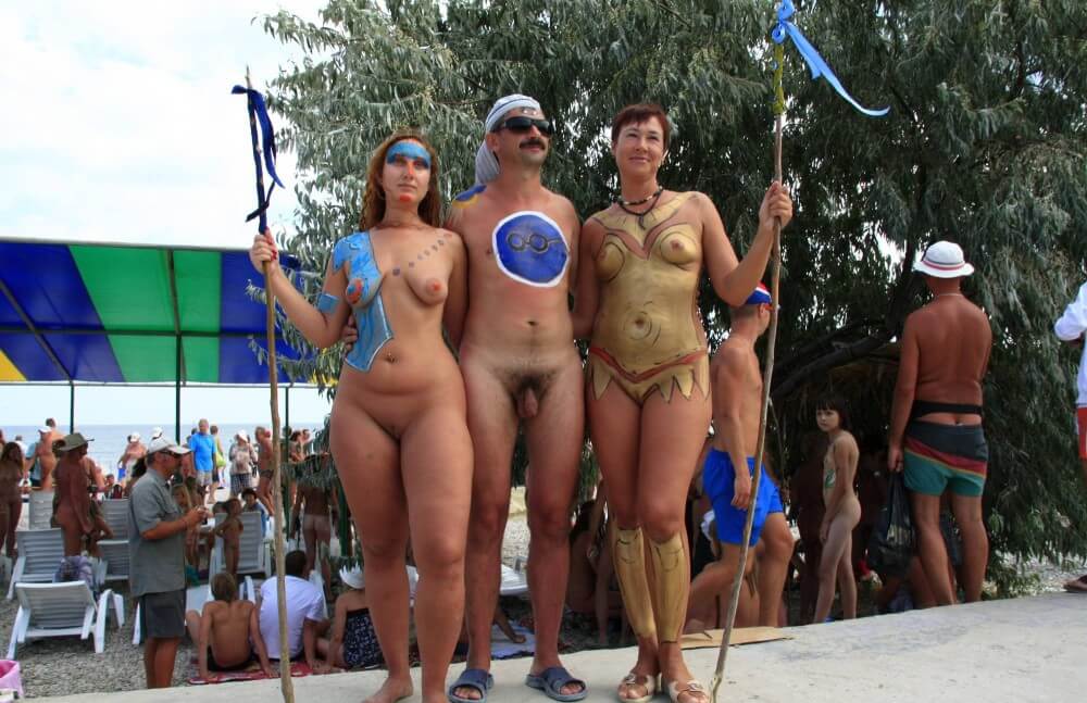 Three Painted Girl Poses pics - Nudism promotes personal freedom