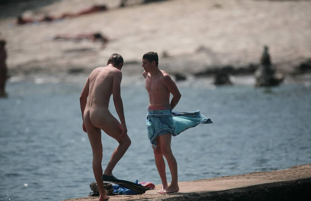 Nudists Boys - Water Prep On The Ledge - Nudism strengthens health and self-esteem